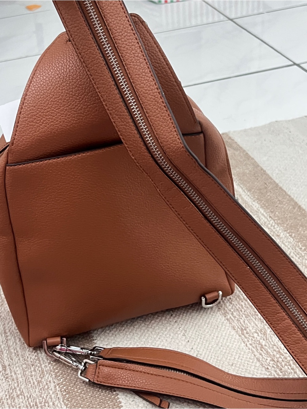 Calvin Klein Tan Leather Sling Pack - Picture 3 of 6